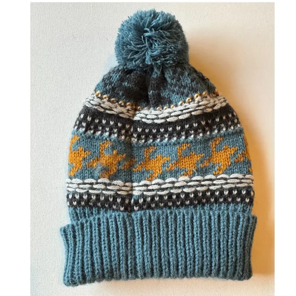 The North Face Fair Isle Pom Pom Beanie Teal Mustard Black Winter Knit Hat